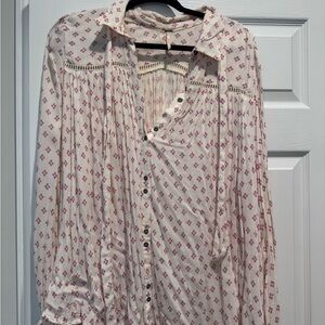 Free People Cream and Pink Floral Button-Up Blouse